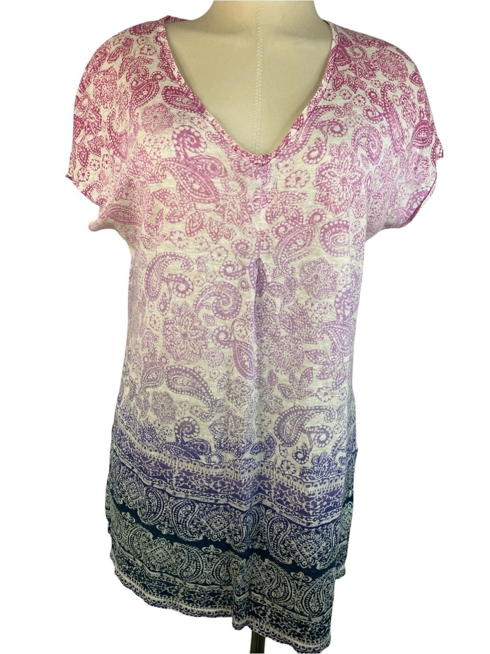 J. Jill 100% Linen Pink to Blue Paisley V-Neck Tunic Women’s Medium